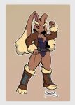 anthro belt belt_buckle big_ears black_sclera boots breasts brown_body brown_fur buckle butt choker clothed clothed_female clothing collar corset dark_sclera elmistorr eyebrows female flexing flexing_bicep flexing_muscles fluffy fluffy_ear footwear fur generation_4_pokemon hi_res jacket jewelry lagomorph leather leather_clothing leather_corset leather_jacket leather_lingerie leather_topwear lingerie lopunny mammal marvel marvel_rivals muscular muscular_anthro muscular_female necklace nintendo pokemon pokemon_(species) pose pupils red_pupils rogue_(marvel) rogue_lopunny_(mangakitsune2) shoes simple_background solo tail thick_eyebrows thick_thighs topwear yellow_body yellow_fur