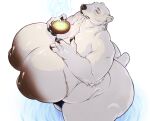 anthro bear big_breasts big_butt bowl breasts butt container cosmicdanger ear_piercing ear_ring elderly_female eyes_closed female fur hi_res mammal nude partially_submerged piercing polar_bear potion ring_piercing sagging_breasts scar solo standing_in_water tail telma_(homura) thick_thighs ursine water white_body white_fur wide_hips