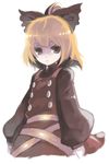  blonde_hair bow brown_eyes buttons colored_eyelashes expressionless eyelashes hair_bow hase_neet kurodani_yamame short_hair solo staring touhou 