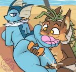 4_toes anthro anthrofied beach blep breasts butt clothed clothed_male clothing duo eeveelution elemental_creature excited feet female flora_fauna foot_fetish foot_on_face fur furred_kobold furred_scalie generation_1_pokemon hi_res hybrid kalei_(hydro19) katariah kobold looking_at_another looking_at_foot looking_back looking_back_at_another lying male male/female nexxiethejester nintendo nude nude_anthro nude_female on_front pawpads pink_pawpads plant pokemon pokemon_(species) pokemorph scalie sea side_boob squeezing_bottle sunbathing sunscreen swimming_trunks swimwear toes tongue tongue_out towel vaporeon water