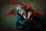  bleeding blood clenched_teeth fang grey_background hands injury japanese_clothes kuroi male_focus md5_mismatch red_eyes solo teeth toono_shiki_(2) tsukihime white_hair 