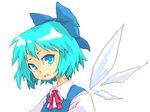  blue_eyes blue_hair bow cirno hair_bow hair_ribbon looking_at_viewer oekaki open_mouth pixel_art ribbon roku_(warrock) short_hair solo touhou wings 