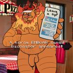 1:1 anthro baconator_(character) baconatordeluxe balls bodily_fluids body_hair clothing cum cum_drip dripping electronics emboar english_text fire generation_5_pokemon genital_fluids genitals hairy_balls hat headgear headwear hi_res holding_object holding_phone humanoid_genitalia humanoid_penis looking_at_viewer male mammal nintendo nipples nude overweight overweight_anthro overweight_male penis phone pokemon pokemon_(species) slightly_chubby slightly_chubby_male solo stock_image_background stretch_marks suid suine sus_(pig) tail text wild_boar
