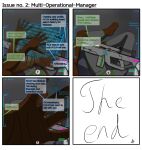5_fingers absurd_res ambiguous_gender anthro battery battery_life canid canine clothing comic cybernetic_arm cybernetic_eye cybernetic_foot cybernetic_leg cybernetic_limb cybernetics cyberpunk detailed_background dialogue digitigrade discussion facepalm feet fingers first_person_view fur grey_clothing gun hair hexagon_background hexagonal_grid hi_res hindpaw holding_object hologram holographic_screen hood humor jumpsuit leg_markings leg_pouch long_snout low_battery machine mammal markings mask motion_lines multicolored_body multicolored_fur neon_lights neon_sign on_hind_legs paws purple_hair raining ranged_weapon redacted_text rifle salvation_(zk-fur) sigh sign sitting snout solo speech_bubble text visual_humor waving_arms weapon zk-fur