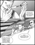 5_fingers bald car chris_fischer comic dialogue driving english_text eyewear fingers hi_res human human_only male mammal monochrome narrowed_eyes not_furry poison speed_lines squint steering_wheel sunglasses syringe text vehicle