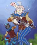 2025 5_fingers aestri_yazar anthro armlet armor arms_bent artist_logo baermar_uraz barbell_piercing bard barefoot belt belt_buckle black_body black_ear_ring black_fur black_nose black_tail blue_bottomwear blue_clothing blue_hair blue_pants blue_pauldron blue_pupils blue_scarf blue_sky blue_stripes bodypaint bottomwear brown_belt brown_clothing brown_gauntlets brown_topwear brown_vest buckle buckteeth character_request cheek_tuft chest_tuft claws clothed clothed_anthro clothed_female clothed_male clothing colored cosplay crossover dead_by_daylight digital_drawing_(artwork) digital_media_(artwork) dipstick_tail dungeons_and_dragons duo ear_piercing ear_ring english_description eyebrows face_paint facial_tuft fangs feet female female_focus finger_claws fingers fluffy fluffy_tail fully_clothed fully_clothed_anthro fully_clothed_female fully_clothed_male fur gauntlets gloves gold_(metal) gold_armlet gold_jewelry grey_eyebrows grey_eyes grey_hair grey_tail grinning_at_another hair handwear happy hasbro hi_res highlights_(coloring) jewelry lagomorph leporid lidded_eyes light lighting logo long_hair long_tail lute male mammal markings multicolored_body multicolored_fur multicolored_tail musical_instrument musical_note musical_symbol open_mouth open_smile outside pants pattern_bottomwear pattern_clothing pattern_pants pauldron performance piercing pink_inner_ear pink_sclera pink_tongue plant playing_lute plucked_string_instrument porcumoose_artistries procyonid pupils rabbit raccoon red_claws red_highlights red_tail_tip ring_piercing scarf scut_tail short_hair short_tail shrub sky smile standing string_instrument striped_bottomwear striped_clothing striped_markings striped_pants striped_tail stripes symbol tail tail_markings teeth tongue toothy_grin topwear tuft vest white_body white_fur white_sclera wizards_of_the_coast yellow_eyes