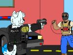4:3 action_scene anthro brutus_airsoft bulletproof_vest ford_crown_victoria glock glock_17 gun handgun human male mammal pistol plate_carrier police police_officer ranged_weapon suicide_bomber weapon