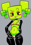 2026 bedroom_eyes black_arms black_eyes black_legs black_neck blush blush_stickers breasts digital_media_(artwork) dumbwitchyy eyebrows female female_humanoid gold_eyeshadow golden_lipstick golden_week green_body green_hair grey_background grin hair half-closed_eyes hand_on_hip hand_on_own_hip hi_res humanoid looking_at_viewer mario_bros mimi_(paper_mario) narrowed_eyes navel nintendo not_furry paper_mario raised_eyebrow red_blush seductive simple_background small_breasts smile smug_grin solo
