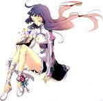  bare_legs closed_eyes gem kohak_hearts long_hair long_sleeves low-tied_long_hair multicolored_hair ribbon sitting solo star tales_of_(series) tales_of_hearts tiro white_background 