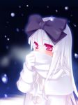  3.1-tan aoi_kumiko blush cold hair_ribbon long_hair os-tan pink_eyes ribbon scarf snow solo white_hair 