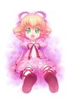  blonde_hair bow dress drill_hair frills green_eyes hair_ribbon hina_ichigo pink_bow ribbon rozen_maiden sakenotorii solo 