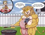 2026 4th_of_july age_difference alcohol american_flag american_flag_clothing anthro anthro_on_anthro apron apron_only areola barazoku barbecue barely_visible_genitalia beer belly beverage biceps big_belly big_bulge big_muscles blood blush bodily_fluids bottle bracelet brent_abbott building bulge burger claws clothed clothing cloud container cooking cutaway day deltoids detailed_bulge dialogue doritohead duo ear_piercing ear_ring english_text eyebrow_through_hair eyebrows father_(lore) father_and_child_(lore) father_and_son_(lore) felid fence flustered food frown fur furniture genitals grass grill grilling hair hi_res holding_object holidays house huge_belly huge_muscles incest_(lore) incestuous_temptation_(lore) jewelry ketchup ketchup_bottle lion looking_at_another male male/male mammal mane mature_anthro mature_male meat musclegut muscular muscular_anthro muscular_male narrowed_eyes nipples nosebleed older_male open_mouth open_smile outside overweight overweight_anthro overweight_male pantherine parent_(lore) parent_and_child_(lore) parent_and_son_(lore) pecs piercing plant plate pubes quads riley_abbott ring_piercing shirt signature sitting size_difference sky smile son_(lore) spatula speech_bubble standing table talking_to_another teeth text thick_arms thick_thighs tongue tools topwear translucent translucent_hair tuft united_states_of_america younger_male