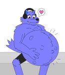 2025 anthro belly big_belly brown_eyes canid canine canis electronics hand_on_belly happy headphones hi_res kick looking_at_belly looking_down male mammal mayternity mayternity_2025 mythological_canine mythological_creature mythology navel outie outie_navel periwinkle_fur pregnant pregnant_male solo supermariofanboy supermariofann1 werecanid werecanine werecreature werewolf wolf