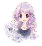  blue_daisy flower jewelry lowres original pendant purple_eyes purple_hair smile solo 