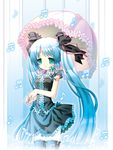  blue_hair choker dress frills gothic_lolita green_eyes hair_ribbon hatsune_miku lolita_fashion long_hair melt_(vocaloid) musical_note ribbon solo thighhighs touko_(tokotoko) twintails umbrella vocaloid 