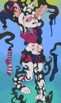 2026 3:5 4_toes anthro areola arms_above_head barefoot bell black_tentacles blue_background blue_bottomwear blue_clothing blue_footwear blue_hat blue_headwear blue_shirt blue_shorts blue_socks blue_topwear bottomwear buckteeth bulge clothed clothed_anthro clothed_male clothing deathheadmoth00 eye_patch eyewear feet fool's_hat footwear fur hat headgear headwear hi_res jester jingle_bell lagomorph legwear leporid looking_aside male male_anthro mammal midriff multi_nipple multicolored_bottomwear multicolored_clothing multicolored_footwear multicolored_hat multicolored_shirt multicolored_shorts multicolored_socks multicolored_topwear nipples open_mouth pattern_clothing pattern_footwear pattern_legwear pattern_socks pink_areola pink_inner_ear pink_nipples pink_nose pupils rabbit red_bottomwear red_clothing red_eyes red_footwear red_hat red_headwear red_shirt red_shorts red_socks red_tongue red_topwear restrained restrained_by_tentacles shirt shorts simple_background snout sock_garters socks solo striped_clothing striped_footwear striped_socks stripes teeth tentacles toes tongue topwear two_tone_bottomwear two_tone_clothing two_tone_shorts white_body white_clothing white_ears white_footwear white_fur white_hat white_headwear white_shirt white_socks white_topwear