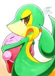 025aki 3_fingers ambiguous_gender anthro back_boob blush blush_lines bodily_fluids breasts brown_eyes carrying_another close_together clothing duo eyelashes eyes_closed feral fingers flat_chested food_on_face footwear generation_5_pokemon green_body hi_res kirby kirby_(series) leaf looking_at_viewer looking_back looking_back_at_viewer mouth_closed multicolored_body neck_collar nintendo pokemon pokemon_(species) raised_tail rear_view red_clothing red_footwear red_shoes round_body shoes simple_background snivy sweat sweatdrop tail tan_body unimpressed yellow_eyelids