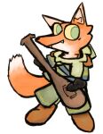 anthro benjamin_(kobythekobold) canid canine clothed clothed_anthro clothed_male clothing fangs fluffy fluffy_tail fox fur gloves handwear kobythekobold looking_at_viewer lute male mammal musical_instrument orange_body orange_fur plucked_string_instrument root_(game) solo string_instrument tail teeth true_fox