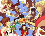  5girls amagi_yukiko closed_eyes doujima_nanako eating everyone food foodgasm hanamura_yousuke happy kujikawa_rise kuma_(persona_4) memeck multiple_boys multiple_girls narukami_yuu persona persona_4 satonaka_chie school_uniform shirogane_naoto tatsumi_kanji yasogami_school_uniform 