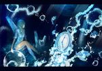  bad_id bad_pixiv_id blue_hair bubble chain clock copyright_request fish ice kentarou sitting solo turtle underwater water wet wet_clothes 