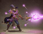 2021 absurd_res anthro armor bear belt blizzard_entertainment cape casting_spell claws clothing digital_media_(artwork) female giant_panda gloves handwear hat headgear headwear hi_res holding_object holding_staff magic magic_circle mammal pandaren simple_background smile solo staff vanharmontt warcraft witch_hat
