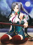  bad_id bad_pixiv_id black_hair detached_sleeves kan'u koihime_musou long_hair moon ponytail shinneko solo thighhighs yellow_eyes zettai_ryouiki 