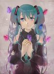  aqua_eyes aqua_hair bad_id bad_pixiv_id bug butterfly detached_sleeves hands hatsune_miku headset insect long_hair necktie solo tobi_(kotetsu) twintails vocaloid 
