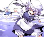  ario bloomers blue_hair cirno closed_eyes hat jumping letty_whiterock multiple_girls open_mouth purple_hair ribbon scarf short_hair smile touhou underwear white_bloomers white_scarf winter 