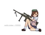  bipod brown_eyes brown_hair flat_chest gun hair_ornament hairclip head_mounted_display loose_socks megane_chuu misaka_imouto panties pantyshot rifle school_uniform scope short_hair skirt socks solo striped striped_panties to_aru_majutsu_no_index underwear visor weapon 