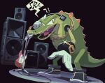 anthro back_spines cel_shading chain clothing countershade_torso countershading crocodile crocodilian electric_guitar electronics footwear gloves gold_(metal) gold_chain green_body guitar handwear headphones hi_res male microphone microphone_stand musical_instrument musical_note musical_symbol nulldull open_mouth open_smile pink_tongue plucked_string_instrument reptile scalie sega shaded sharp_teeth shoes smile snout solo sonic_the_hedgehog_(series) speaker string_instrument symbol teeth tongue vector_the_crocodile