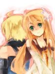  1girl artist_request blonde_hair blue_eyes brown_hair couple emil_castagnier flower hair_ornament hetero long_hair lowres marta_lualdi scarf smile tales_of_(series) tales_of_symphonia tales_of_symphonia_knight_of_ratatosk 