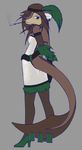  anthro cigarette clothed clothing female furry-specific_piercing green_eyes hair jewelry katelijne mammal mustelid otter piercing plain_background pose schitzofox shoes smoking solo tail_piercing 