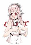  bai_linqin bare_shoulders blush breasts covered_nipples headphones highres kupaa large_breasts long_hair necktie nitroplus open_mouth paizuri_invitation pink_hair red_eyes shirt simple_background smile solo spread_cleavage super_sonico white_background 