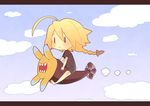  :&lt; ahoge barefoot blazblue blazblue:_continuum_shift blonde_hair blush braid chibi cloud flying lambda-11 letterboxed long_hair sharp_teeth sky solo tartar teeth yuya_(oshidori) |_| 