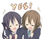  :d ^_^ black_hair blazer brown_hair closed_eyes core_(mayomayo) hirasawa_yui jacket k-on! long_hair multiple_girls nakano_azusa open_mouth sakuragaoka_high_school_uniform school_uniform short_hair smile twintails 