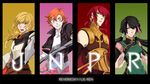  2girls armor black_hair blonde_hair breastplate column_lineup crocea_mors_(rwby) genderswap genderswap_(ftm) genderswap_(mtf) gorget jaune_arc lie_ren magnhild milo_and_akouo multiple_boys multiple_girls nora_valkyrie orange_hair pyrrha_nikos red_hair rwby sumanina 