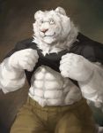  2017 abs anthro cinna-tree clothed clothing eyewear feline fur glasses hi_res male mammal muscular muscular_male pantherine solo stripes tiger white_fur 