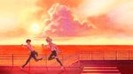  bag cloud ikari_shinji male_focus multiple_boys nagisa_kaworu neon_genesis_evangelion running sky smile sunset tapiet 