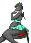  bulge canine collar green_hair hair herm horn inflation intersex malga mammal preggo pregnant skirt underwear wings 