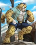  2016 abs anthro cheetah cinna-tree clothed clothing feline fur hi_res male mammal muscular muscular_male solo 