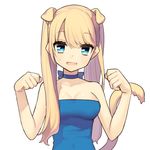  animal_ears bad_id bad_pixiv_id bare_shoulders blonde_hair blue_eyes breasts choker cleavage dress fang long_hair medium_breasts original paw_pose ribbon_choker routo solo sweatdrop tail 