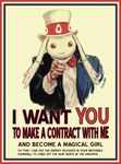  border bow bowtie english hat highres i_want_you jacket kyubey looking_at_viewer mahou_shoujo_madoka_magica make_a_contract no_humans parody pointing poster propaganda red_eyes solo spoilers top_hat uncle_sam 