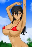  1girl bikini black_hair breasts dark_skin large_breasts long_hair orange_eyes original solo supernova_(artist) swimsuit 