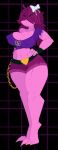  &lt;3 2018 abs angry anthro belt belt_buckle big_breasts bow breasts chain cleavage clothed clothing crop_top deltarune digital_media_(artwork) eyebrows female full_portrait grid hair hair_over_eyes hands_on_hips hi_res hind_legs jrvanesbroek long_hair midriff monster muscular muscular_female navel nipple_bulge pink_body pink_scales purple_hair reptile scales scalie scowl shirt shorts simple_background solo standing susie_(deltarune) thick_thighs torn_clothing video_games voluptuous wide_hips wristband 