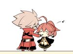  1girl ^_^ ahoge bad_id bad_pixiv_id black_pants blazblue celica_a_mercury closed_eyes food kuro_yuzu pants pocky pocky_day ragna_the_bloodedge 