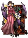  blue_hair closed_eyes dracaena_(pokemon) elite_four gen_6_pokemon long_hair long_skirt noivern pokemon pokemon_(creature) pokemon_(game) pokemon_xy skirt smile tamasaburo_(morisbr) 