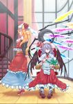  absurdres alternate_breast_size alternate_costume arms_behind_back chair commentary_request flandre_scarlet gift highres long_hair multiple_girls remilia_scarlet ryuuno_stadtfeld sitting standing touhou 