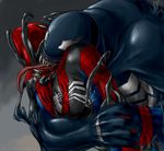  2boys artist_request bodysuit hug long_tongue marvel mask multiple_boys open_mouth slime source_request spider-man spider-man_(series) spider_man tongue venom venom_(marvel) 