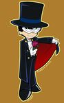  artist_name bishoujo_senshi_sailor_moon black_hair black_pants cape character_name chiba_mamoru flower gloves hat male_focus mask outline pants panty_&amp;_stocking_with_garterbelt parody parted_lips rose simple_background smile solo standing style_parody tagro top_hat tuxedo tuxedo_kamen white_gloves 