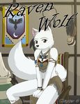  black_markings bracelet breasts brown_eyes canine clothed clothing comic comic_cover cover english_text feathers female fur iuana jewelry kurapika looking_at_viewer mammal markings necklace raven_wolf sitting small_breasts tassels text tribal white_fur wolf 